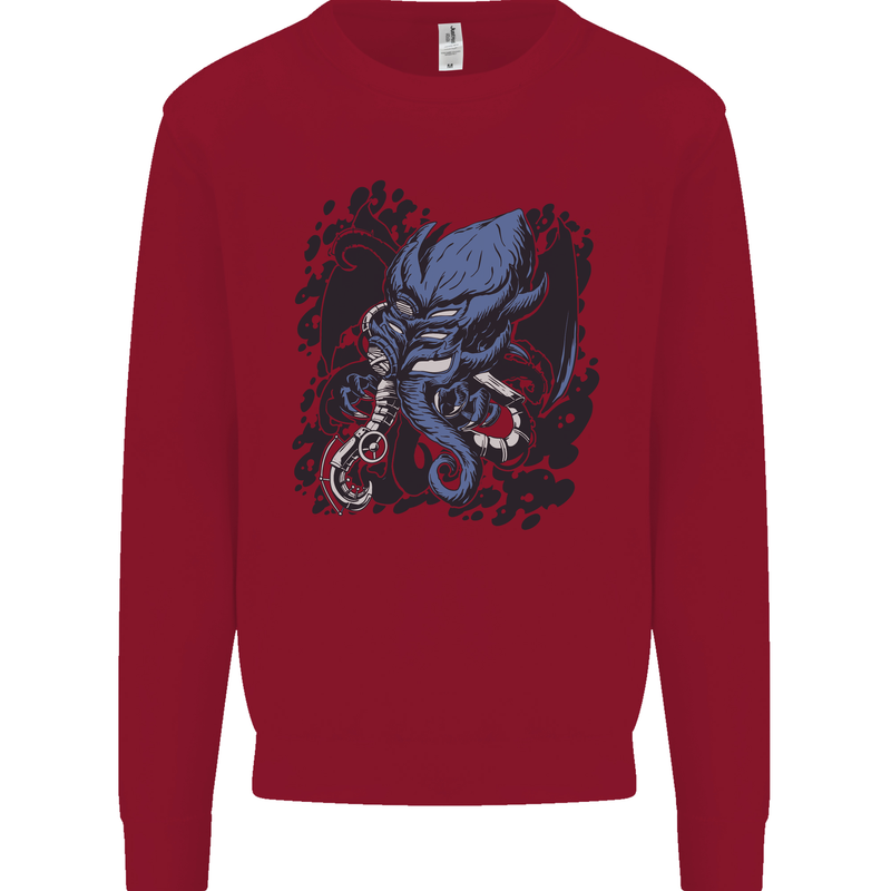 Cyberpunk Cthulhu Kraken Octopus Kids Sweatshirt Jumper Red