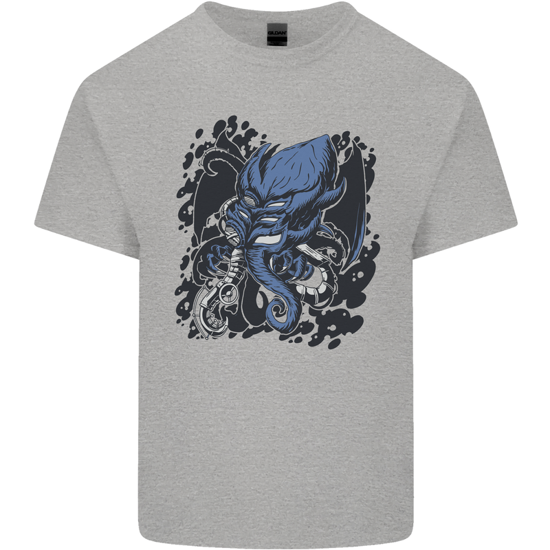 Cyberpunk Cthulhu Kraken Octopus Kids T-Shirt Childrens Sports Grey