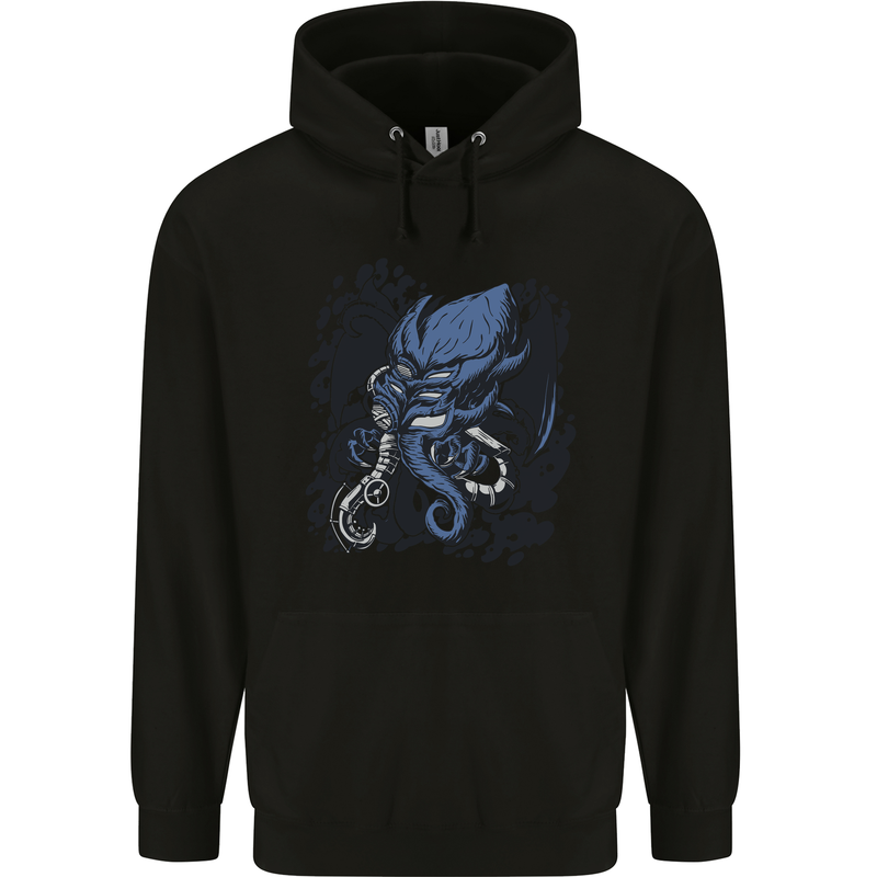 Cyberpunk Cthulhu Kraken Octopus Mens 80% Cotton Hoodie Black