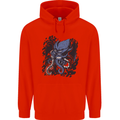 Cyberpunk Cthulhu Kraken Octopus Mens 80% Cotton Hoodie Bright Red