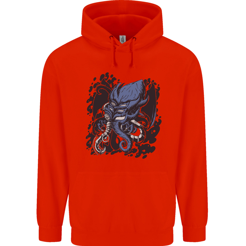 Cyberpunk Cthulhu Kraken Octopus Mens 80% Cotton Hoodie Bright Red