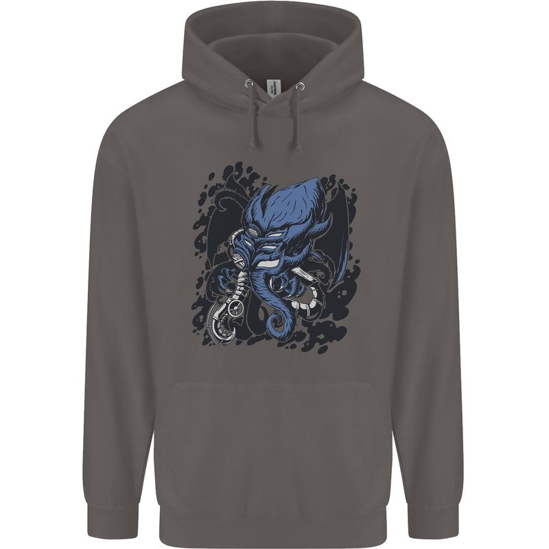 Cyberpunk Cthulhu Kraken Octopus Mens 80% Cotton Hoodie Charcoal