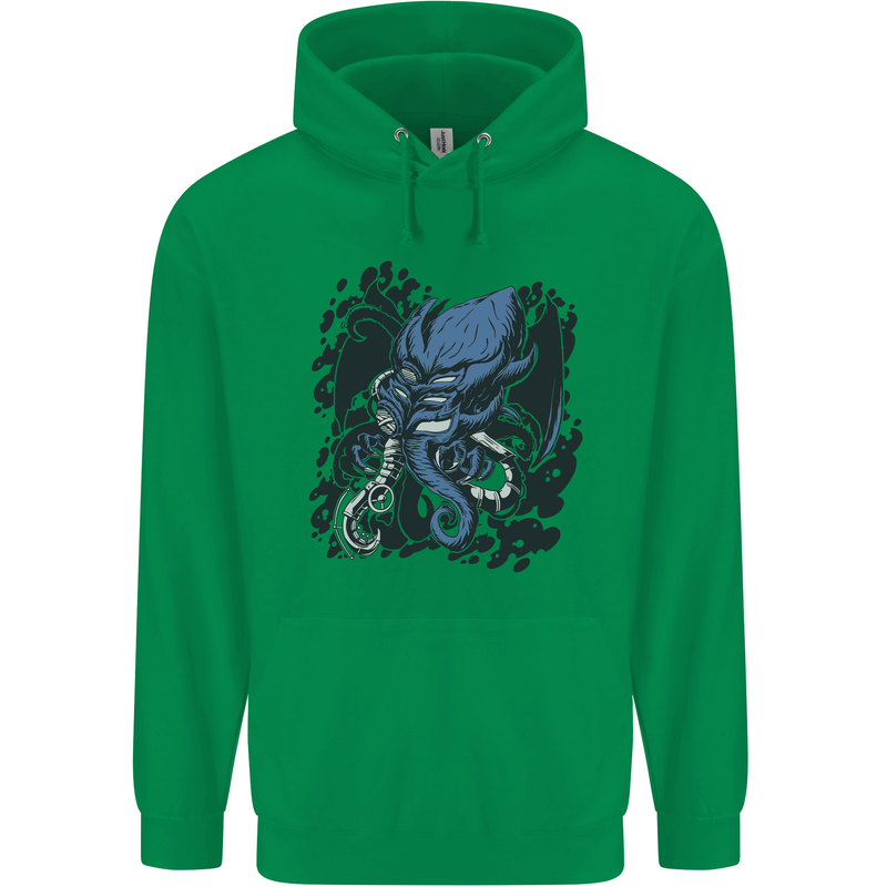 Cyberpunk Cthulhu Kraken Octopus Mens 80% Cotton Hoodie Irish Green