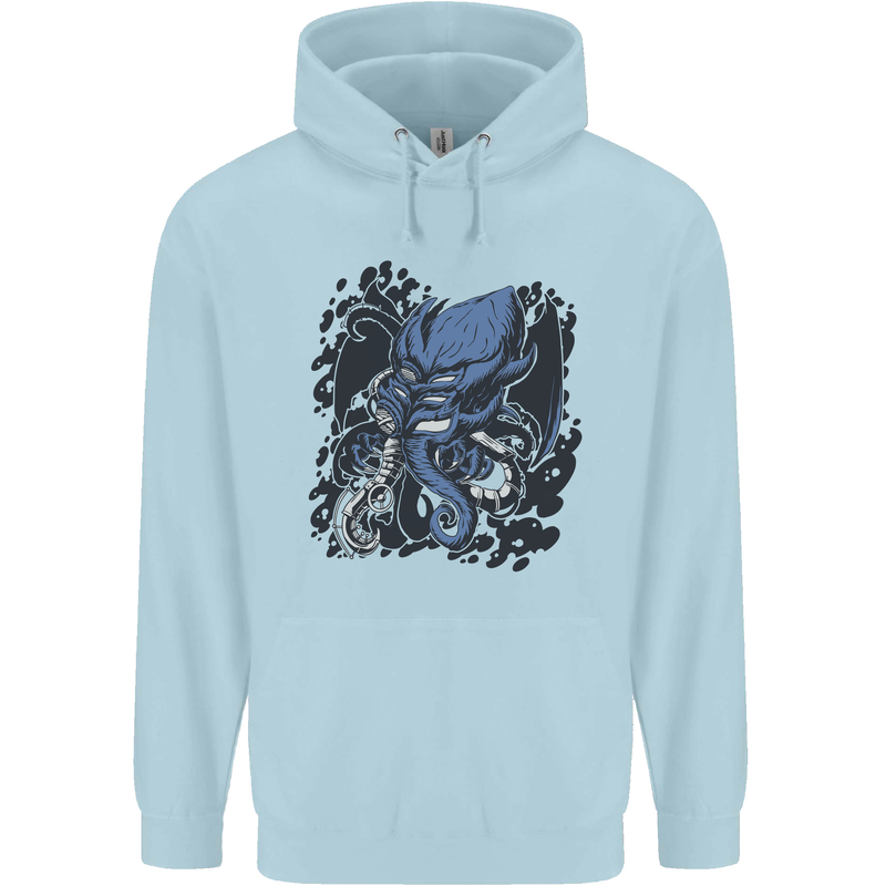 Cyberpunk Cthulhu Kraken Octopus Mens 80% Cotton Hoodie Light Blue