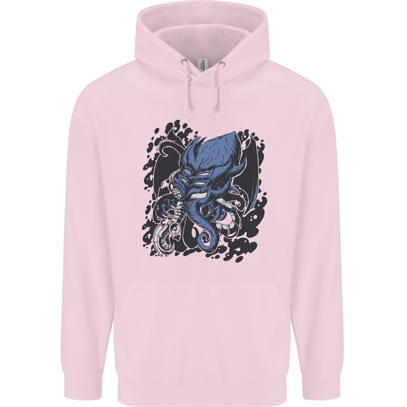 Cyberpunk Cthulhu Kraken Octopus Mens 80% Cotton Hoodie Light Pink