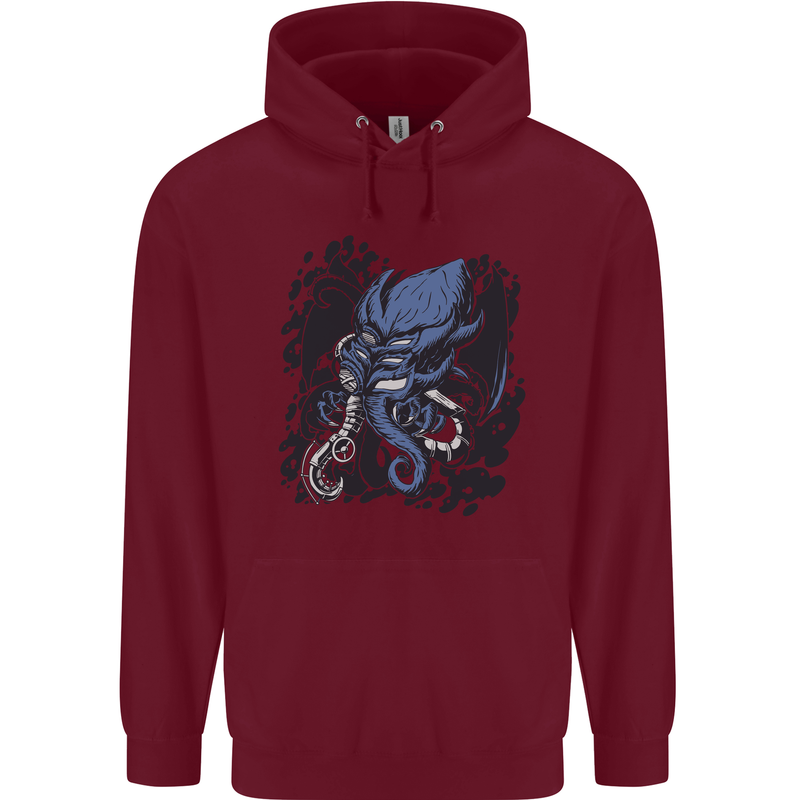 Cyberpunk Cthulhu Kraken Octopus Mens 80% Cotton Hoodie Maroon