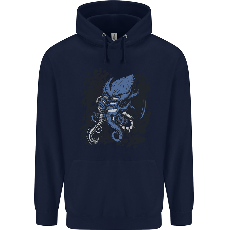 Cyberpunk Cthulhu Kraken Octopus Mens 80% Cotton Hoodie Navy Blue