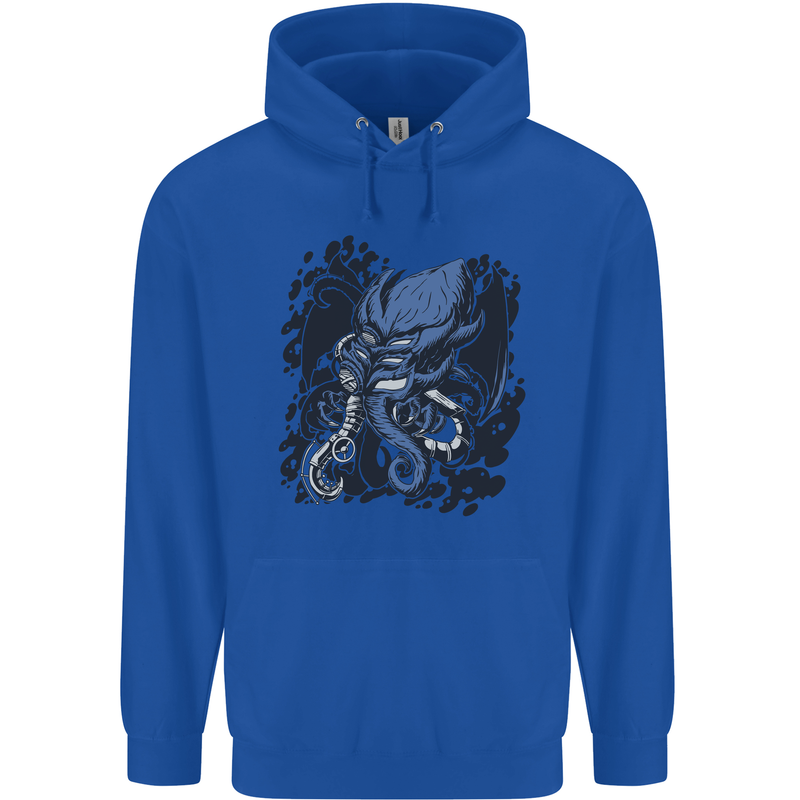 Cyberpunk Cthulhu Kraken Octopus Mens 80% Cotton Hoodie Royal Blue