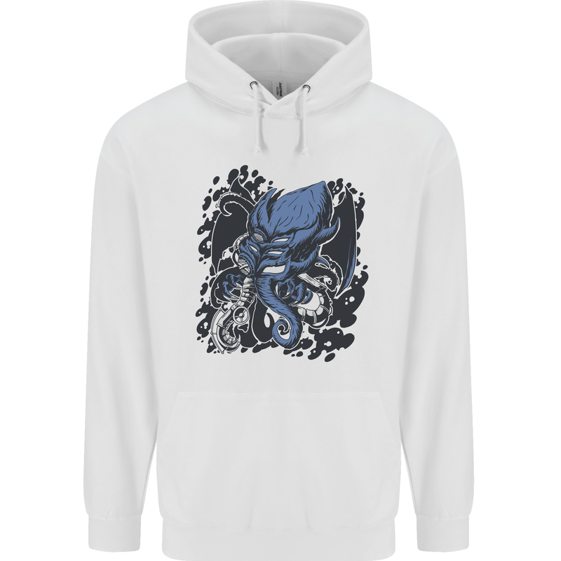 Cyberpunk Cthulhu Kraken Octopus Mens 80% Cotton Hoodie White
