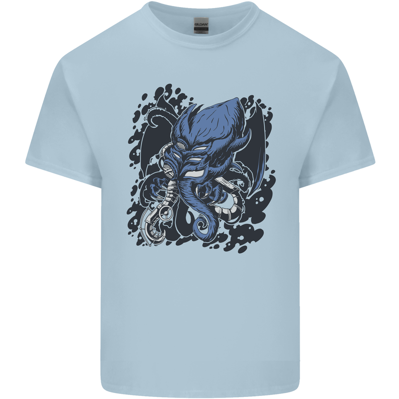 Cyberpunk Cthulhu Kraken Octopus Mens Cotton T-Shirt Tee Top Light Blue