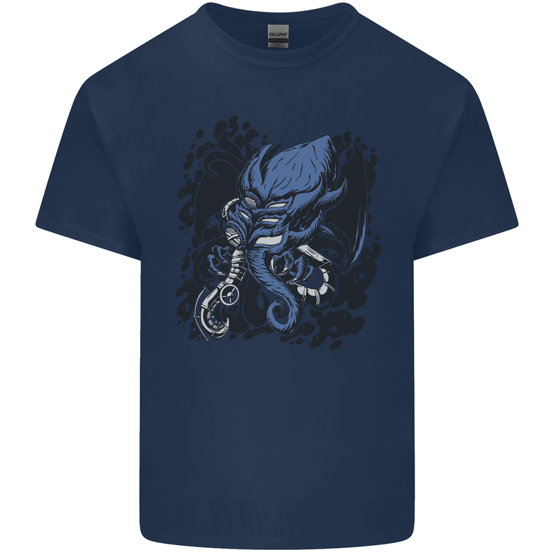 Cyberpunk Cthulhu Kraken Octopus Mens Cotton T-Shirt Tee Top Navy Blue