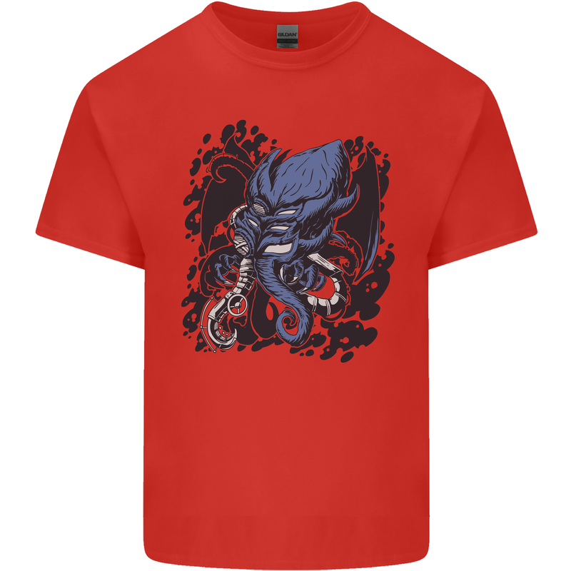 Cyberpunk Cthulhu Kraken Octopus Mens Cotton T-Shirt Tee Top Red