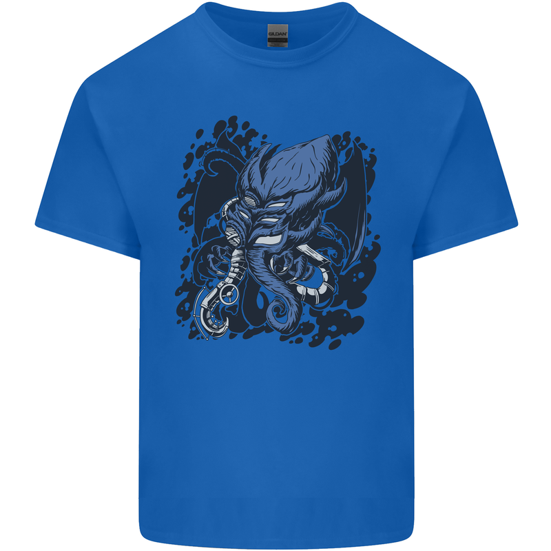 Cyberpunk Cthulhu Kraken Octopus Mens Cotton T-Shirt Tee Top Royal Blue