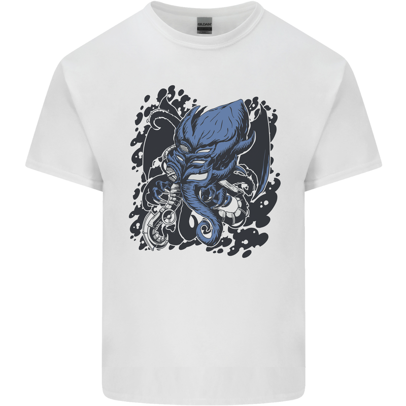 Cyberpunk Cthulhu Kraken Octopus Mens Cotton T-Shirt Tee Top White