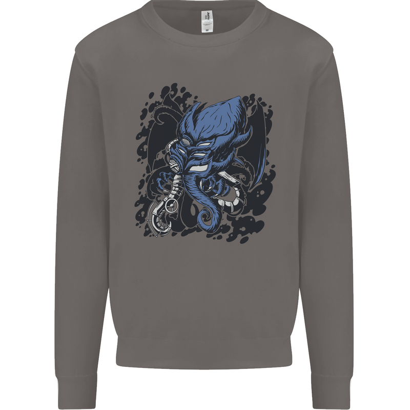 Cyberpunk Cthulhu Kraken Octopus Mens Sweatshirt Jumper Charcoal