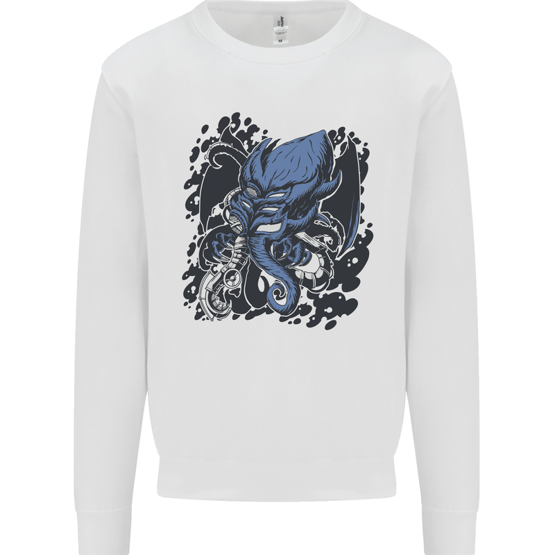 Cyberpunk Cthulhu Kraken Octopus Mens Sweatshirt Jumper White