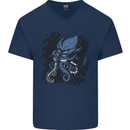 Cyberpunk Cthulhu Kraken Octopus Mens V-Neck Cotton T-Shirt Navy Blue