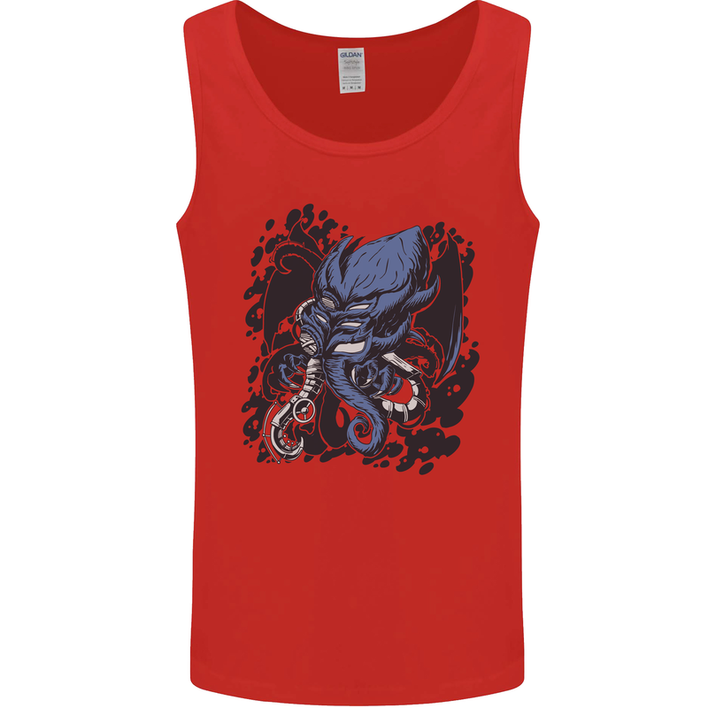 Cyberpunk Cthulhu Kraken Octopus Mens Vest Tank Top Red