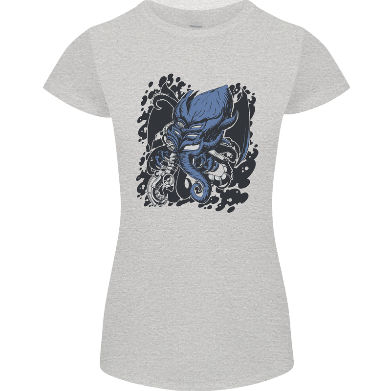 Cyberpunk Cthulhu Kraken Octopus Womens Petite Cut T-Shirt Sports Grey