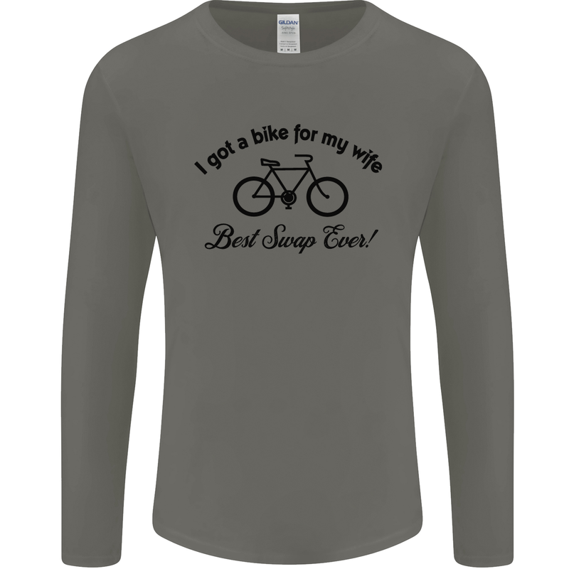 Cycling A Bike for My Wife Cyclist Funny Mens Long Sleeve T-Shirt Charcoal