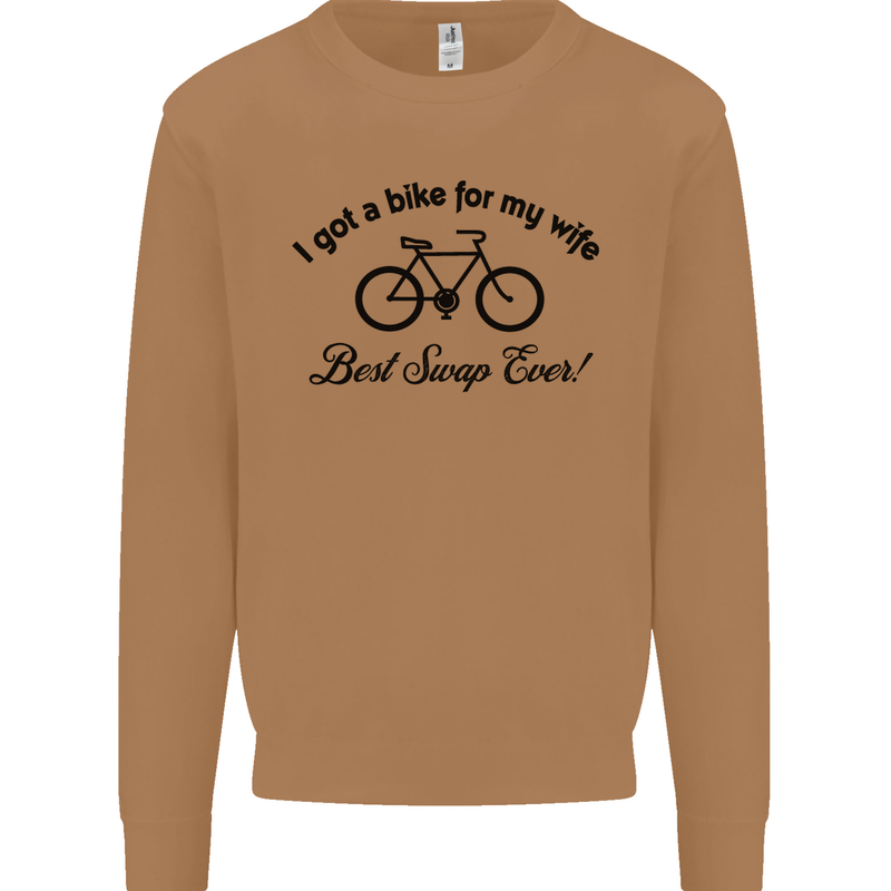 Cycling A Bike for My Wife Cyclist Funny Mens Sweatshirt Jumper Caramel Latte