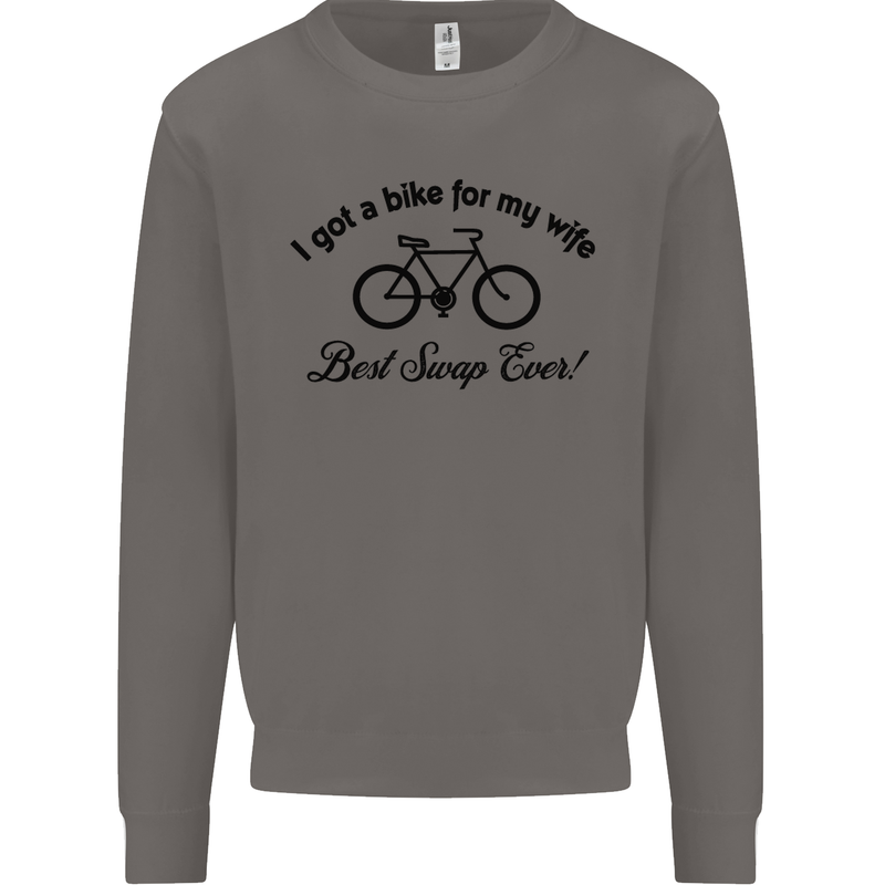 Cycling A Bike for My Wife Cyclist Funny Mens Sweatshirt Jumper Charcoal