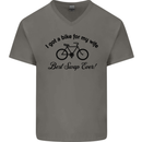Cycling A Bike for My Wife Cyclist Funny Mens V-Neck Cotton T-Shirt Charcoal