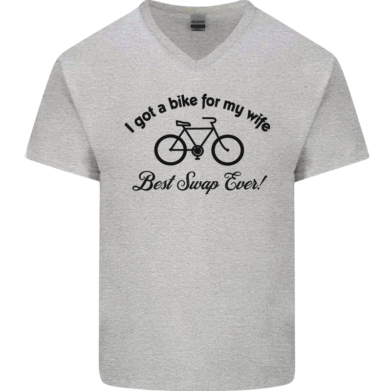 Cycling A Bike for My Wife Cyclist Funny Mens V-Neck Cotton T-Shirt Sports Grey