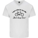 Cycling A Bike for My Wife Cyclist Funny Mens V-Neck Cotton T-Shirt White
