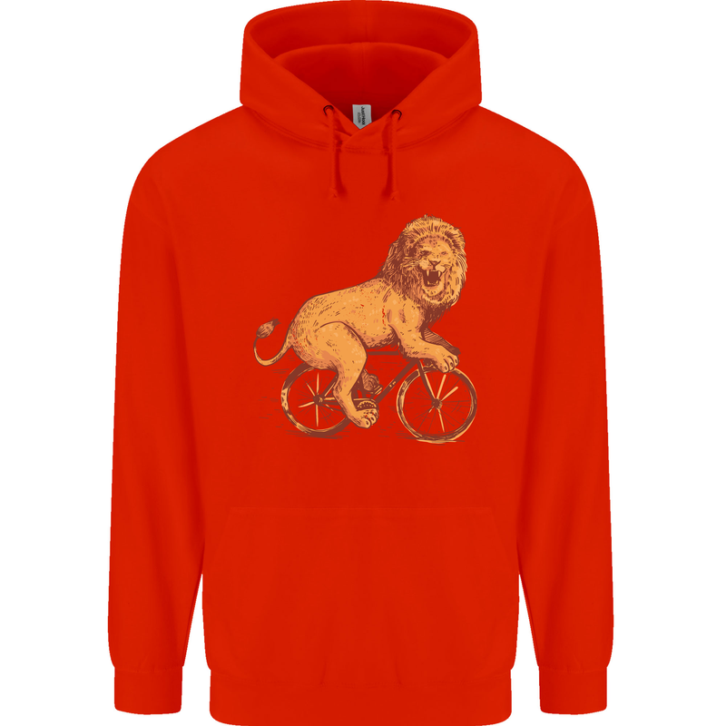 Cycling A Lion Riding a Bicycle Childrens Kids Hoodie Bright Red