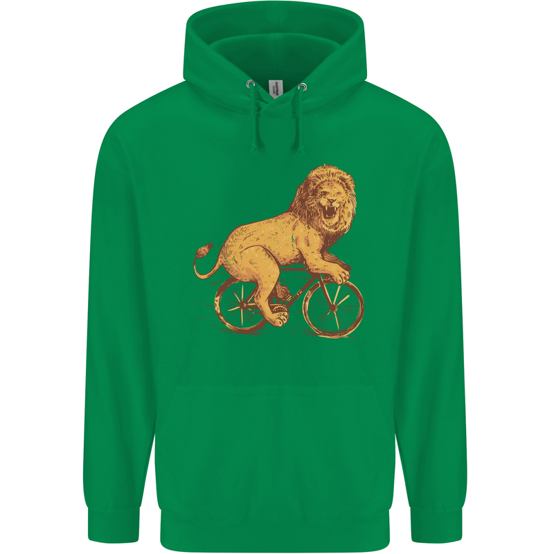Cycling A Lion Riding a Bicycle Childrens Kids Hoodie Irish Green