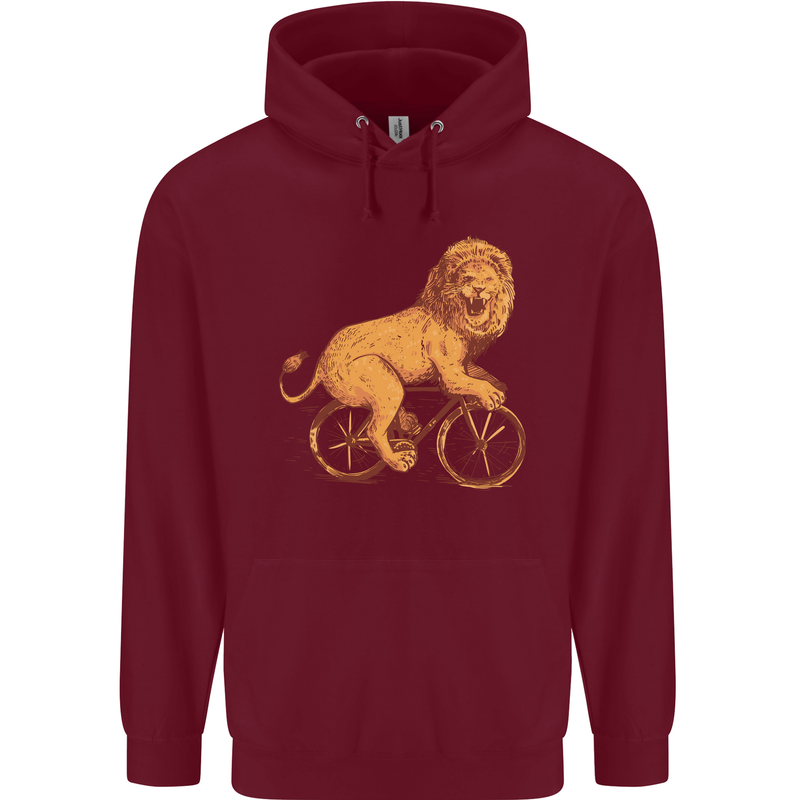 Cycling A Lion Riding a Bicycle Childrens Kids Hoodie Maroon