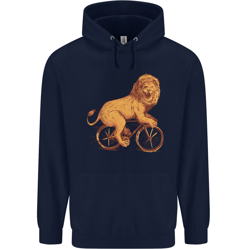 Cycling A Lion Riding a Bicycle Childrens Kids Hoodie Navy Blue
