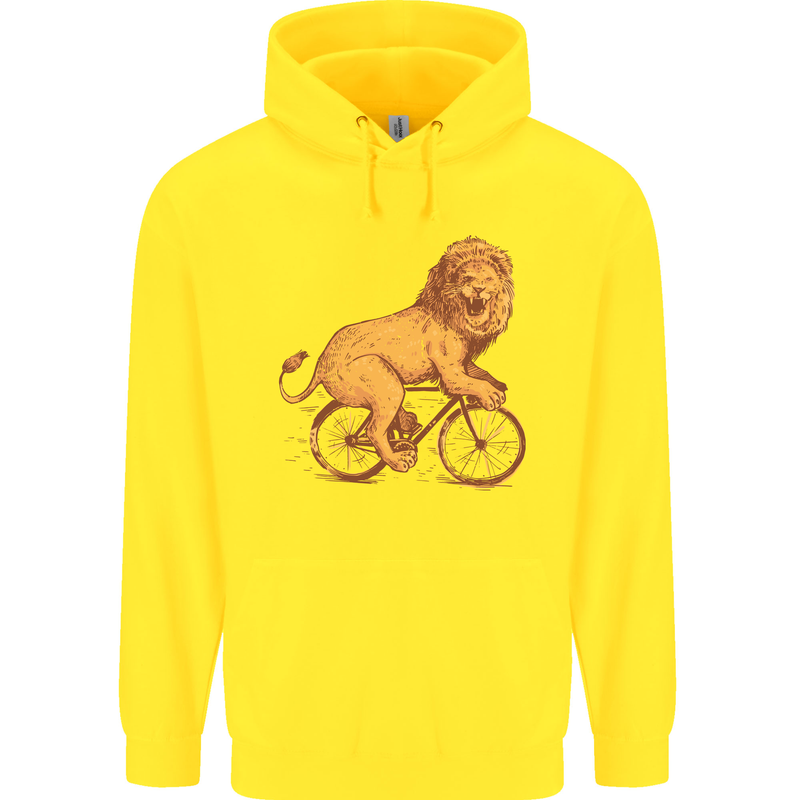 Cycling A Lion Riding a Bicycle Childrens Kids Hoodie Yellow