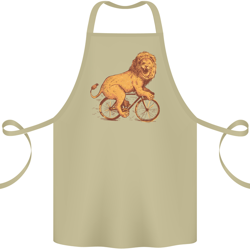 Cycling A Lion Riding a Bicycle Cotton Apron 100% Organic Khaki
