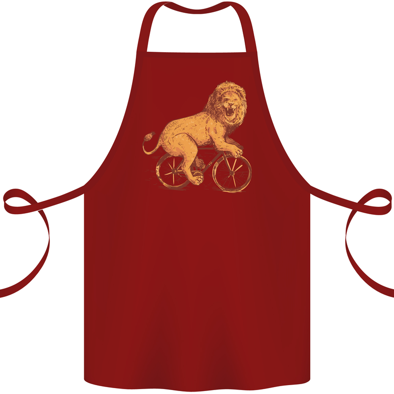 Cycling A Lion Riding a Bicycle Cotton Apron 100% Organic Maroon