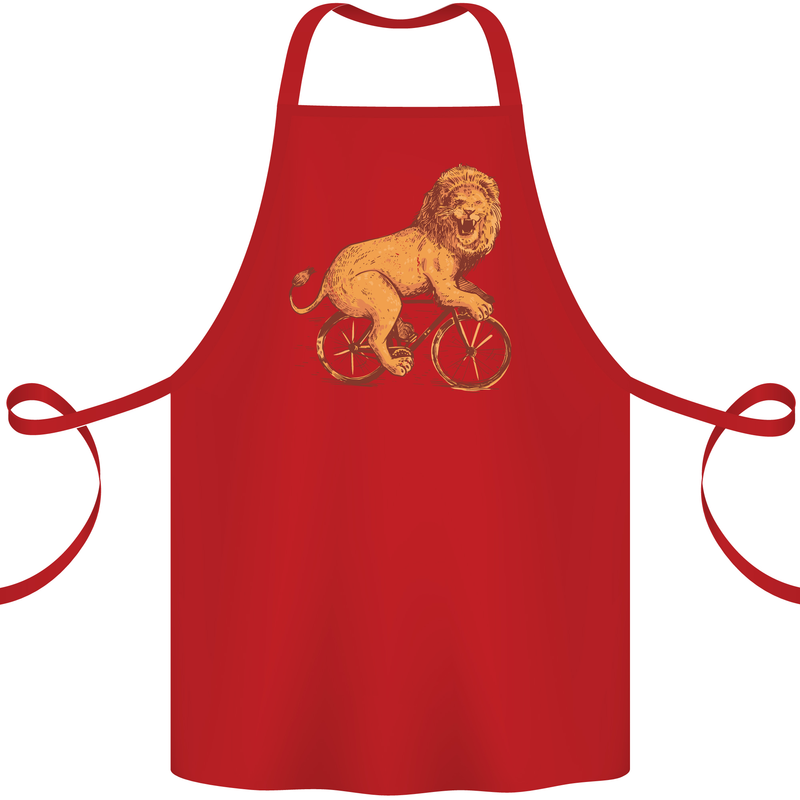 Cycling A Lion Riding a Bicycle Cotton Apron 100% Organic Red