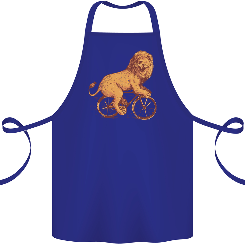 Cycling A Lion Riding a Bicycle Cotton Apron 100% Organic Royal Blue