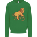 Cycling A Lion Riding a Bicycle Kids Sweatshirt Jumper Irish Green