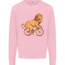 Cycling A Lion Riding a Bicycle Kids Sweatshirt Jumper Light Pink