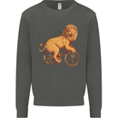 Cycling A Lion Riding a Bicycle Kids Sweatshirt Jumper Storm Grey