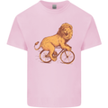 Cycling A Lion Riding a Bicycle Kids T-Shirt Childrens Light Pink