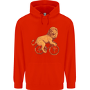 Cycling A Lion Riding a Bicycle Mens 80% Cotton Hoodie Bright Red