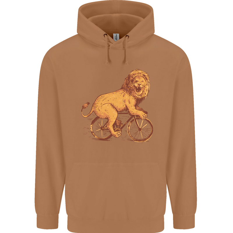 Cycling A Lion Riding a Bicycle Mens 80% Cotton Hoodie Caramel Latte