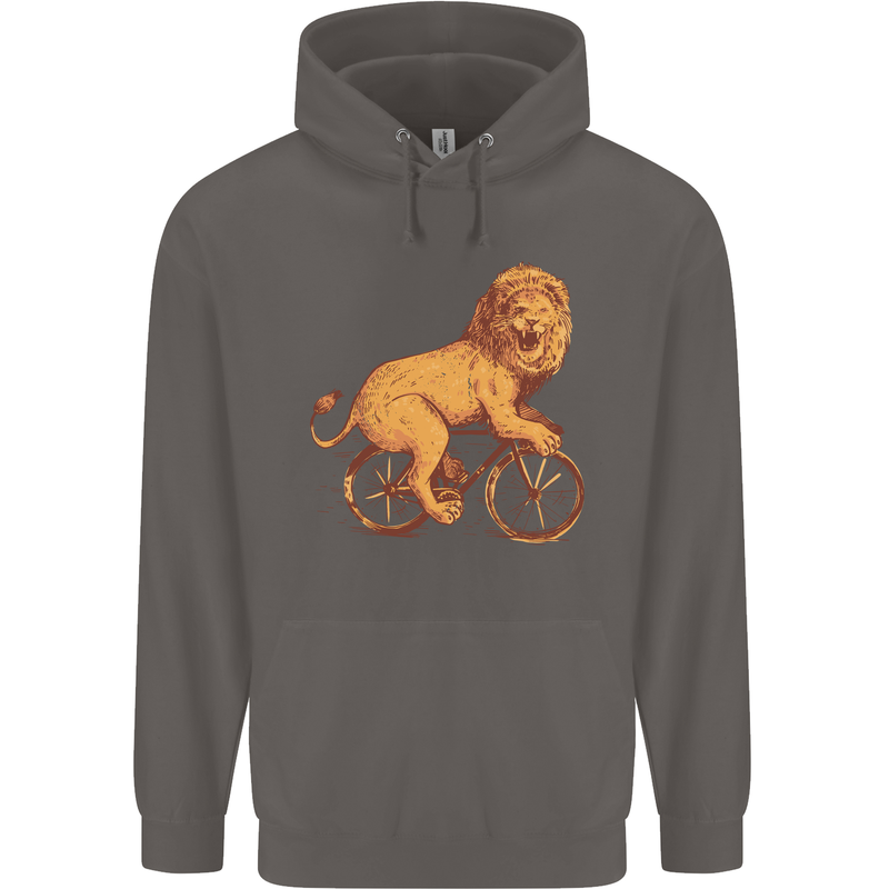Cycling A Lion Riding a Bicycle Mens 80% Cotton Hoodie Charcoal