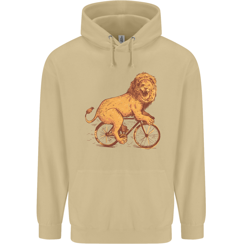 Cycling A Lion Riding a Bicycle Mens 80% Cotton Hoodie Sand