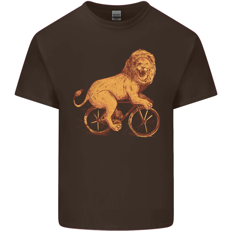 Cycling A Lion Riding a Bicycle Mens Cotton T-Shirt Tee Top Dark Chocolate