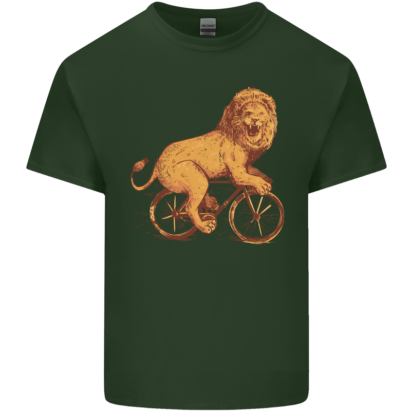 Cycling A Lion Riding a Bicycle Mens Cotton T-Shirt Tee Top Forest Green