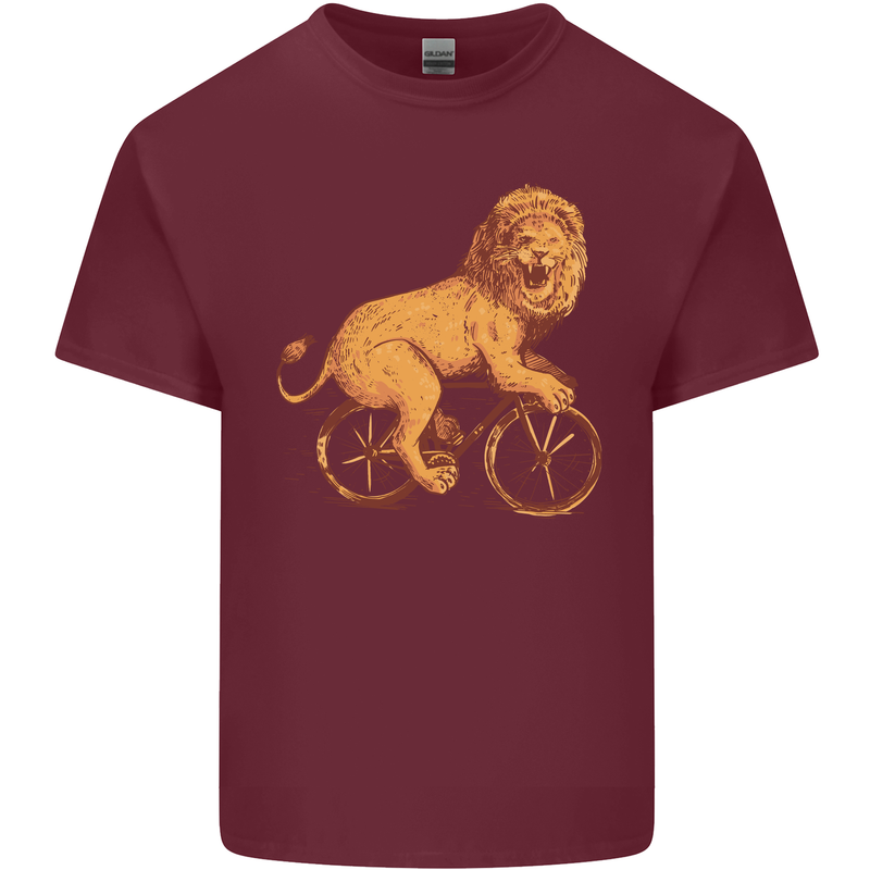 Cycling A Lion Riding a Bicycle Mens Cotton T-Shirt Tee Top Maroon