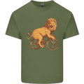 Cycling A Lion Riding a Bicycle Mens Cotton T-Shirt Tee Top Military Green